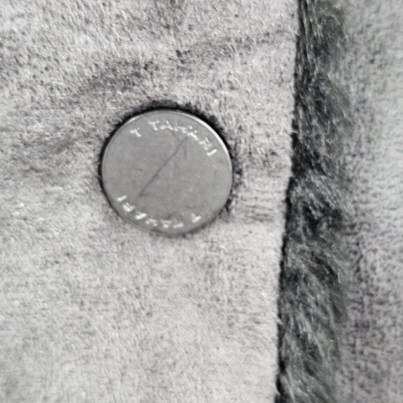 T Tahari Women's Size Small Coat Faux Fur Trim Gray Black Penny Lane Style - Picture 6 of 7